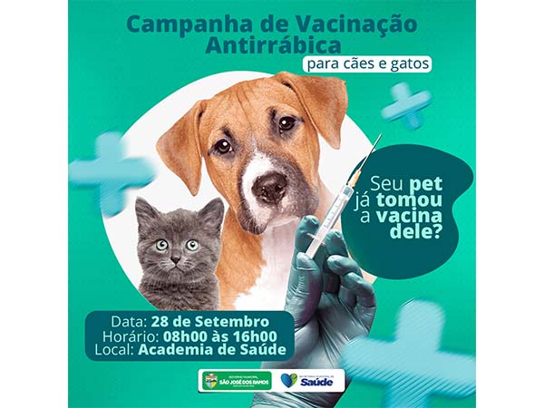 A Secretaria de Saúde informa que próximo dia 28/09, haverá o "DIA D" da campanha de vacinação de cães e gatos