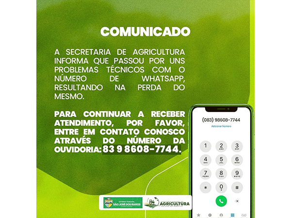 Comunicado da Agricultura para atendimentos